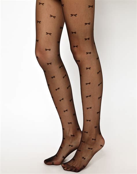 American Apparel Sheer Luxe Bows Tights In Black Lyst