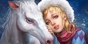 Original, Fantasy, Blue, Eyes, Girl, Horse, White