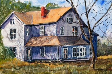 Old Farm House Watercolor Landscape Painting By Barry Jones Pixels