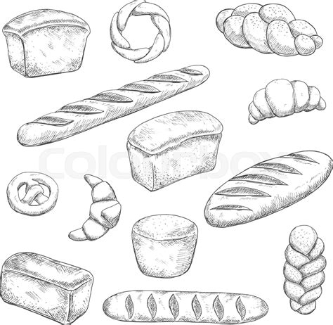 Retro Bakery And Pastry Sketches Stock Vector Colourbox