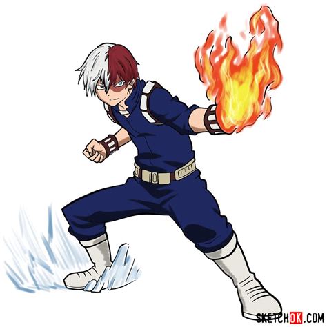 How To Draw Shoto Todoroki In Action Pose Sketchok Easy Drawing Guides