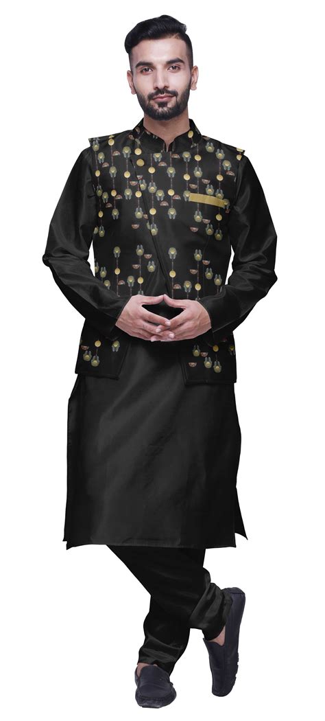 Atasi Indian Mens Kurta Churidar Pajama Jacket Set Solid Ethnic Wear For Men