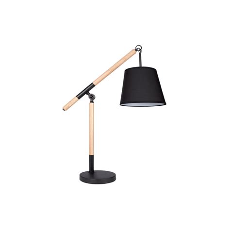 Metal And Wood Table Lamp With Black Fabric Shade Geewiz