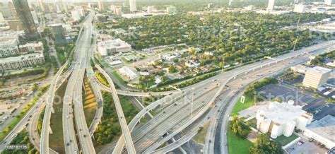 Panoramic Top View Elevated Highway Stack Interchange And Houston