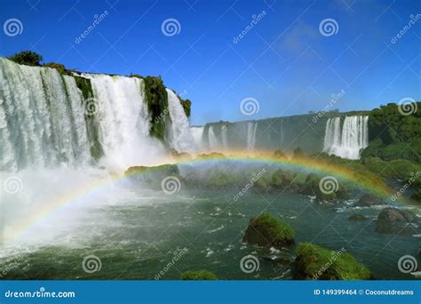 Spectacular View Of Rainbow Over The Powerful Brazillian Side Iguazu