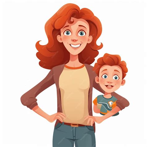 Premium Ai Image Cartoon Mother And Son Standing Together And Smiling