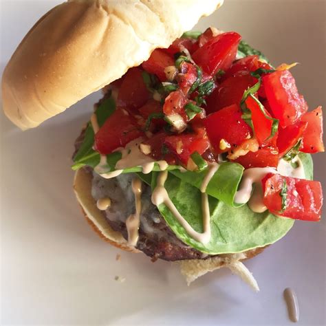 Bruschetta Burger With Balsamic Aioli Burger Recipe Best Hamburger