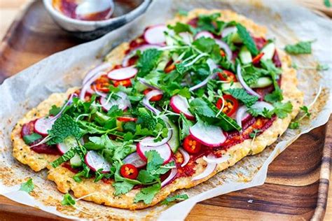 With rolling pin or hands (i wear gloves and use hands), spread mixture into a thin layer. Chicken Pizza Crust With Spicy Sauce & Fresh Herbs (Keto ...