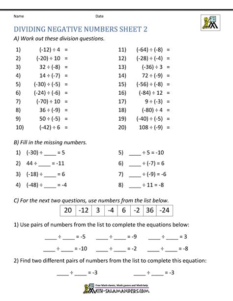 Dividing Negative Numbers