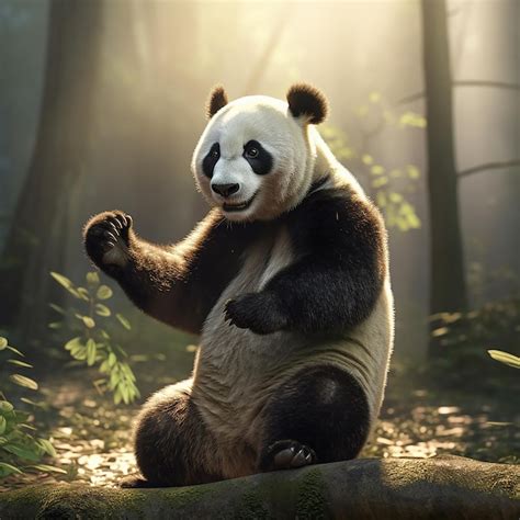 Premium Ai Image A Panda Bear Sits In A Forest With The Sun Behind Him