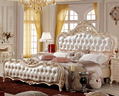 Modern Luxury Royal French Style King Queen Size Cream White Leather