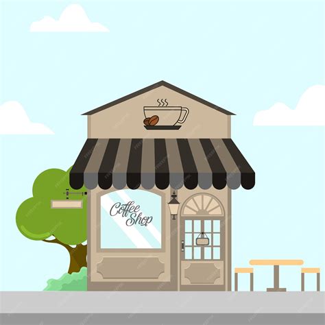 Premium Vector Coffee Shop Storefront Building Background Illustration
