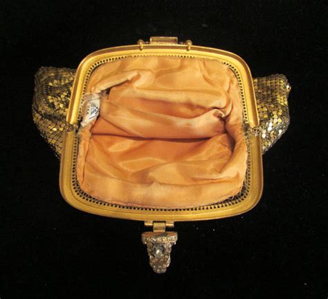 Whiting And Davis Mesh Purse Gold Rhinestone Vintage Wristlet Purse Wedd