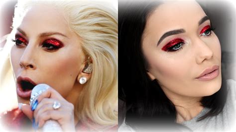 Red Glittery Eyes Lady Gaga Super Bowl 2016 Makeup Tutorial Youtube