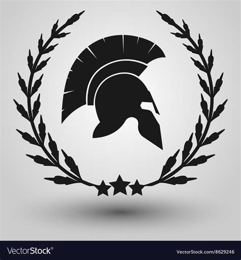Spartan Helmet Silhouettes With Laurel Wreath Symbol Of Gladiator