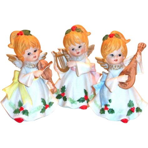 Vintage Homco 3 Piece Hand Painted Porcelain Musical Angel Figurines