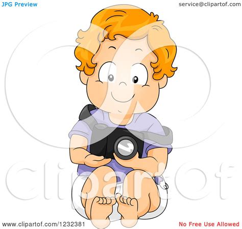 Clipart Of A Caucasian Toddler Boy Pretending To Be A Photographer