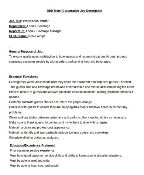 Waitress Job Description Summary Mryn Ism