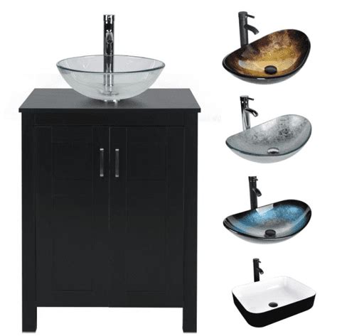 Fullwatt 24 Inch Bathroom Vanity Set Combo Mdf Sink Cabinet Vanity With Counter Top Glass