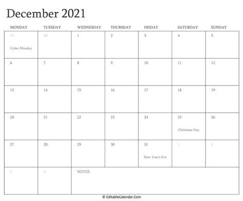 December 2021 Calendar Templates