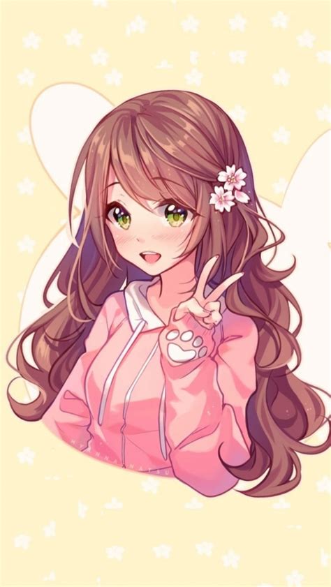 Artwork Cute Anime Girl Green Eyes Wallpaper Cutie Brown Hair Anime