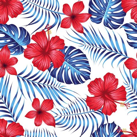 Premium Vector Seamless Floral Pattern With Tropical Leaves