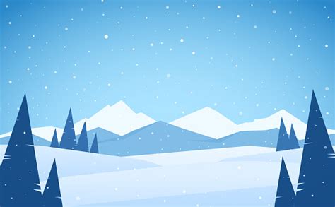 Vector Illustration Winter Snowy Mountains Landscape With Pines Hills
