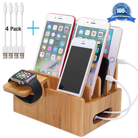 Bamboo Charging Stations Desk Docking Station Organizer For Cell Phone
