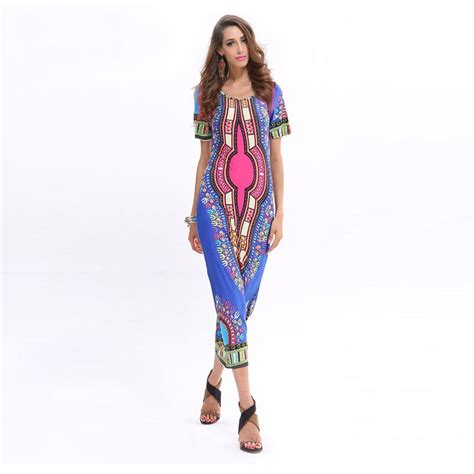 2018 Summer New Africa Printing Dress Dashiki Fashion Short Sleeve Long