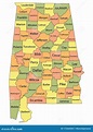 Alabama County Map stock vector. Illustration of kentucky - 173364504