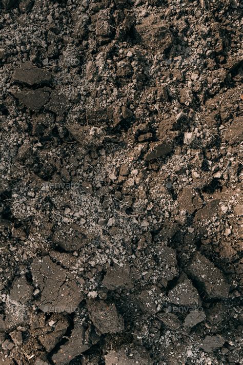 Black Dark Soil Dirt Background Texture Natural Pattern Flat Top View