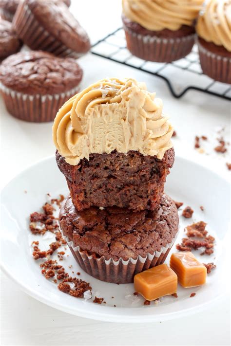 Dark Chocolate Brownie Cupcakes With Salted Caramel Frosting Baker By