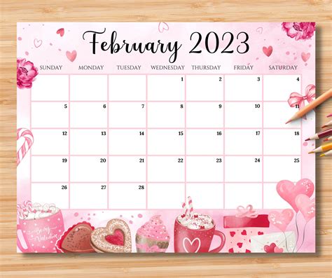 Editable February 2023 Calendar Happy Valentine With Sweet Etsy