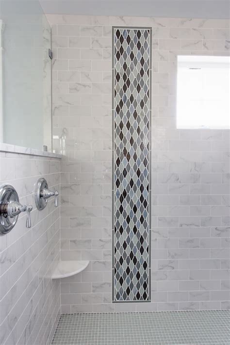 Design expert, sharon grech, showcases a beautiful bathroom with a unique statement tile wall. Accent Tiles in Shower - Contemporary - bathroom ...
