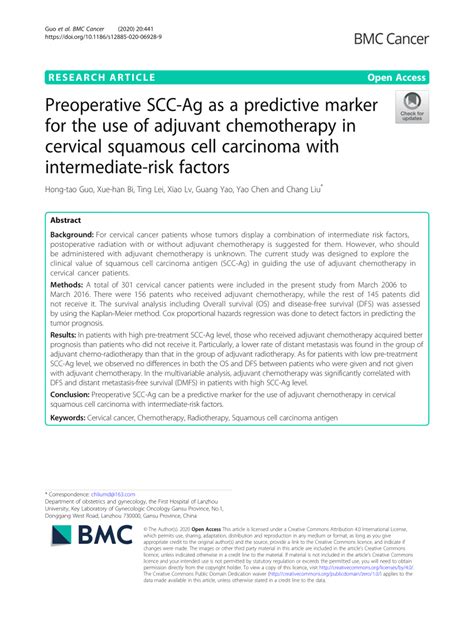 Pdf Preoperative Scc Ag As A Predictive Marker For The Use Of