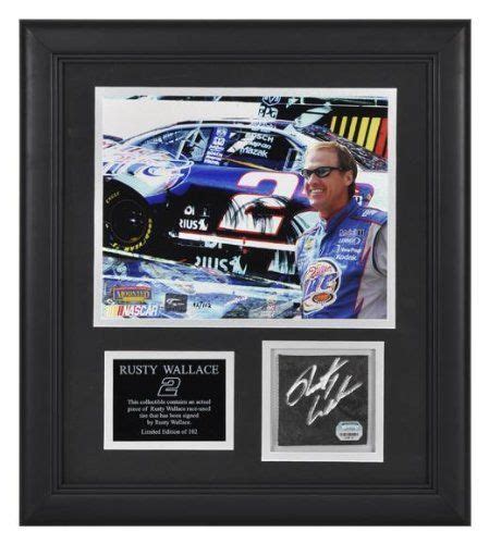 Rusty Wallace Signed Photograph Framed Tire Piece 8x10 Mounted