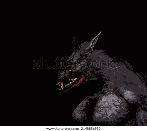 Side Portrait Werewolf Dogman Cryptid Illustrated Stock Illustration