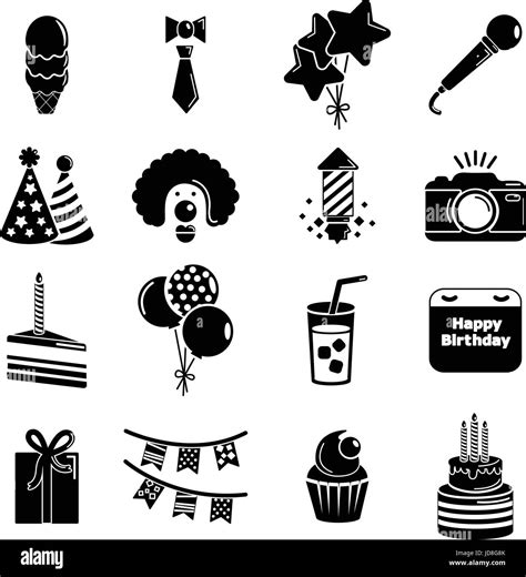 Happy Birthday Icons Set Simple Style Stock Vector Image And Art Alamy