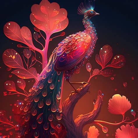 premium ai image brightly colored bird sitting on a tree branch with flowers and leaves