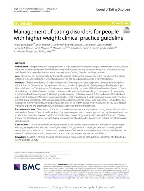 Pdf Management Of Eating Disorders For People With Higher Weight