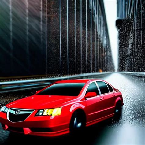 Red Acura Tl Driving In The Rain On The Bridge Real Openart
