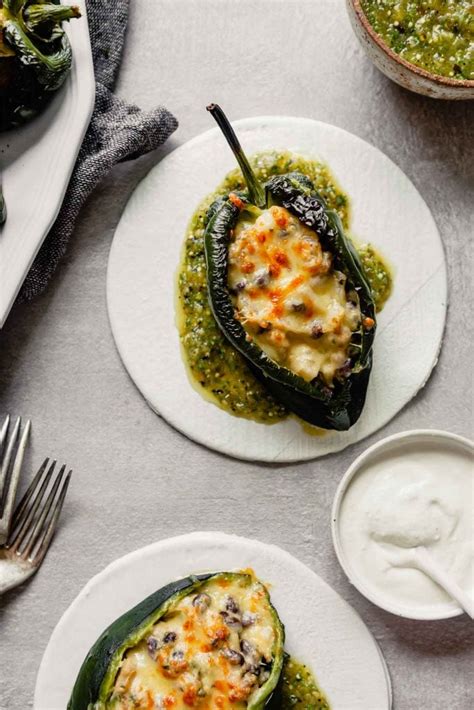 Baked Poblano Chiles Rellenos With Roasted Salsa Verde — Zestful Kitchen
