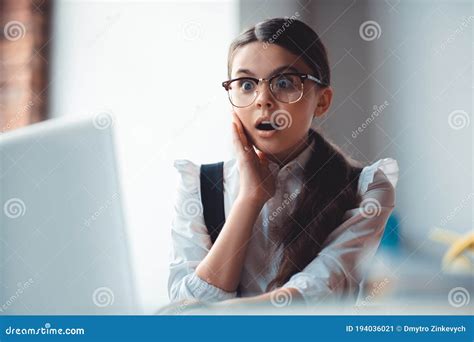 Cute Brunette Girl In Eyeglasses Feeling Schocked Stock Image Image