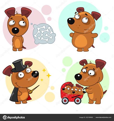 Set Cartoon Illustration Icons Design Children Dogs Fat Thin Dog Stock