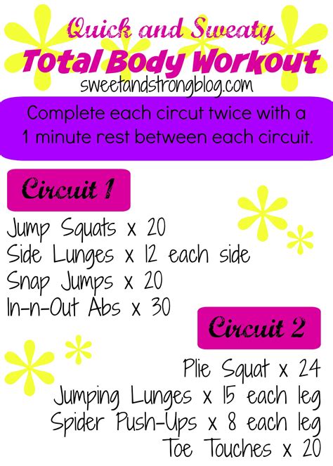 Total Body Circuit Workout 1 Sweet And Strong