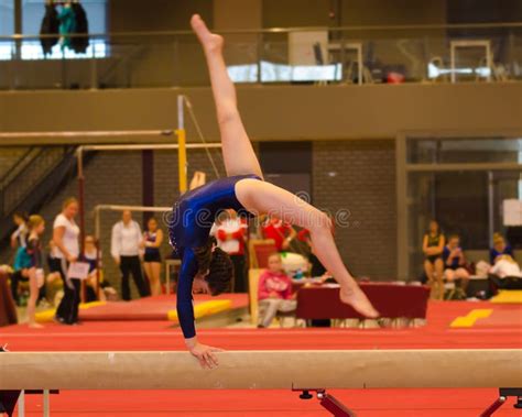 Young Gymnast Girl Performing Routine On Balance Beam Stock Image Image Of Performance