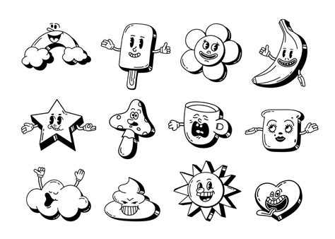 A Set Of Retro Cartoon Characters From The 30s Vintage Comic Smile