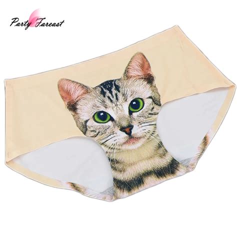 pf cute cat panties for women girls seamless breathable sexy underwear calcinha cartoon printing