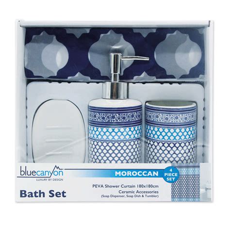 Moroccan bathrooms are stunning and luxurious not only in terms of materials but also in colors sanitaryware/furniture/accessories. 4 Piece Moroccan Shower Accessory Set | Roman At Home