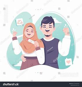 Happy Islamic Couple Pregnancy Program Illustration Stock Vector